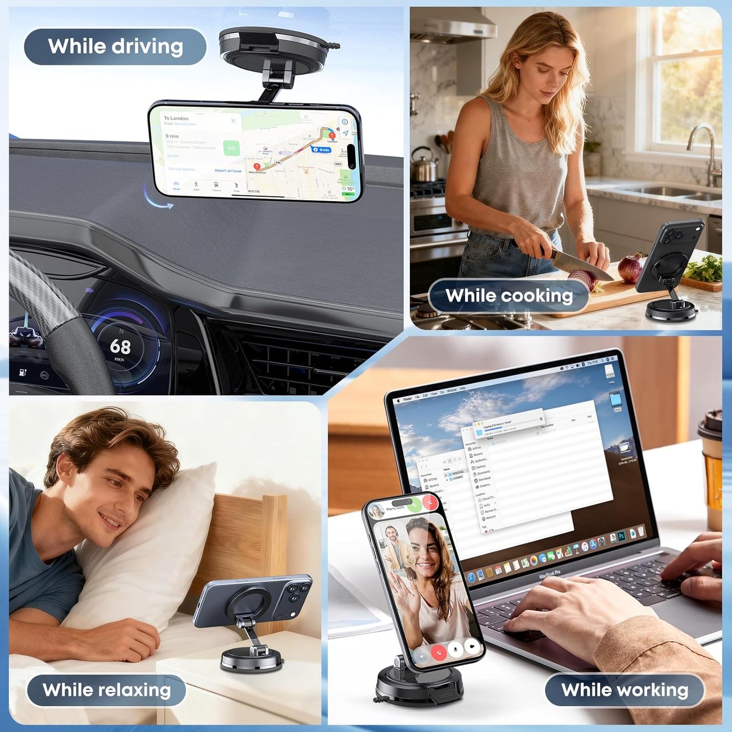 Beniduck 360 Strong Magnetic Phone Holder for Car & Desk, Compatible with MagSafe, Secure Lock, Universal Rota-Table