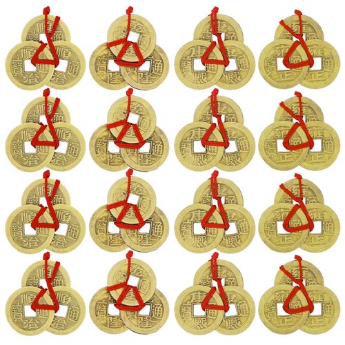 JUNEBRUSHS 16Pcs Chinese Fortune Feng Shui Coins New Year Lucky Coins Charms Hanging Pendant Decorations for New Year Home Health Wealth Success Lucky Decor(4 Style)