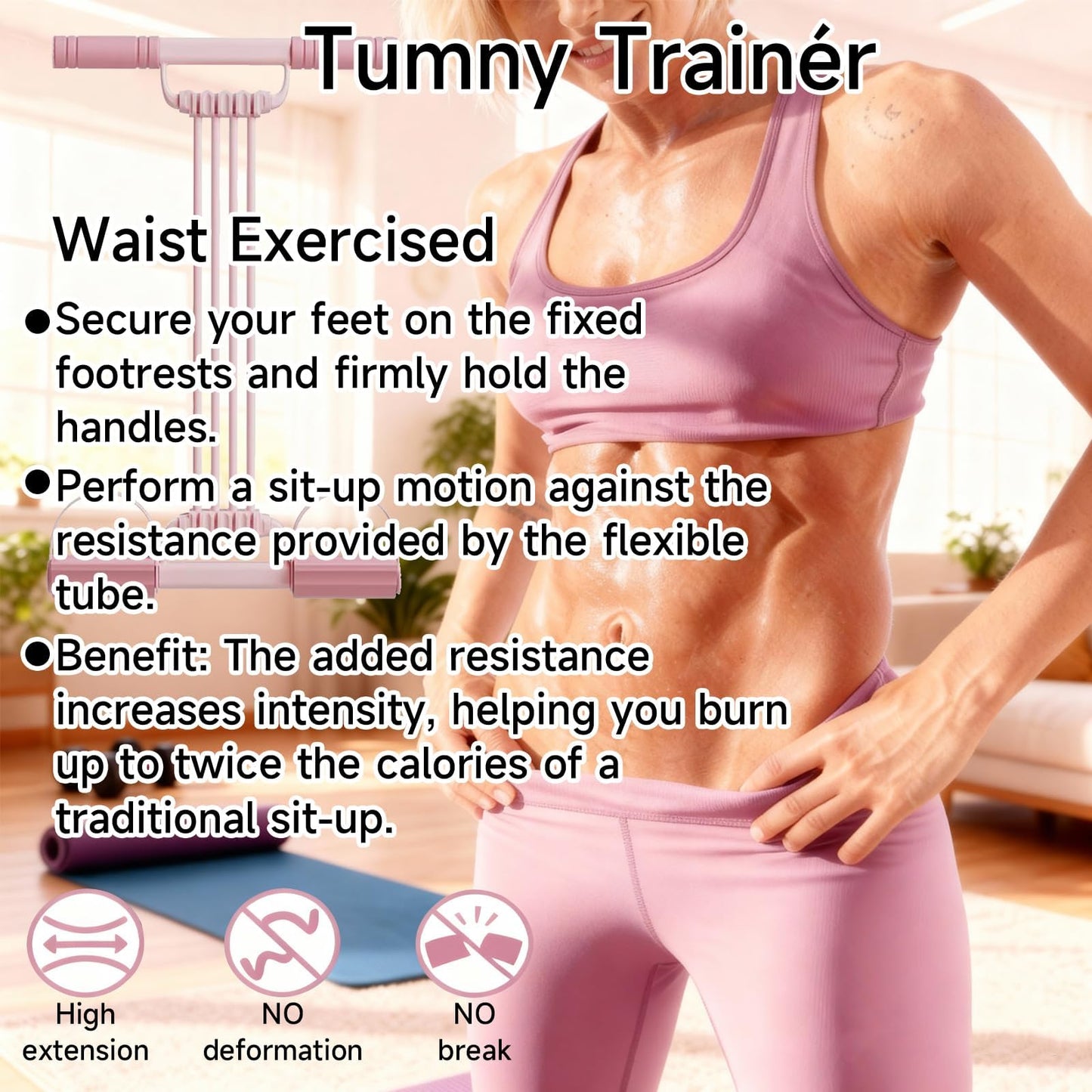 3 in 1 Adjustable Pedal Resistance Band, 8-Tube Multifunction Tension Rope, Natural Latex sit-up Trainer Resistance Band Suitable for Fat Loss and Full-Body Shaping Workout (8-Tube Pink)
