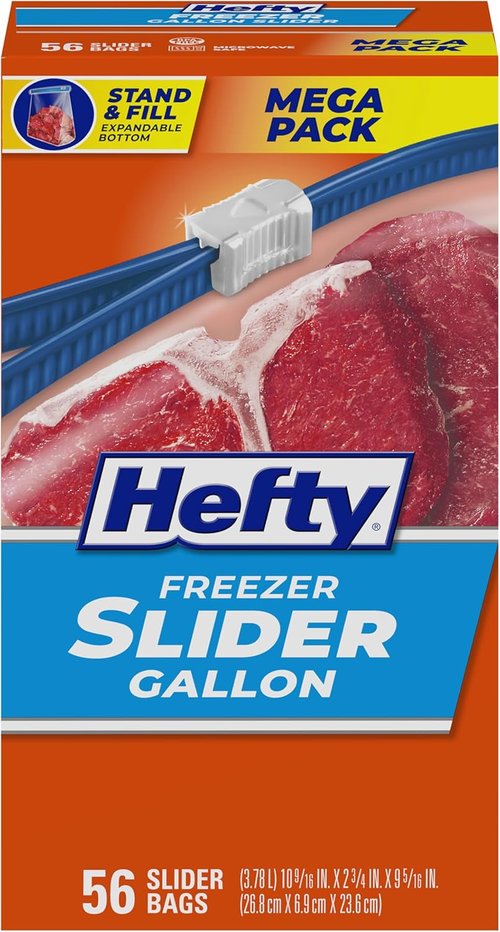 Hefty Gallon Size Slider Freezer Storage Bags - 56 Count for Freshness & Organization