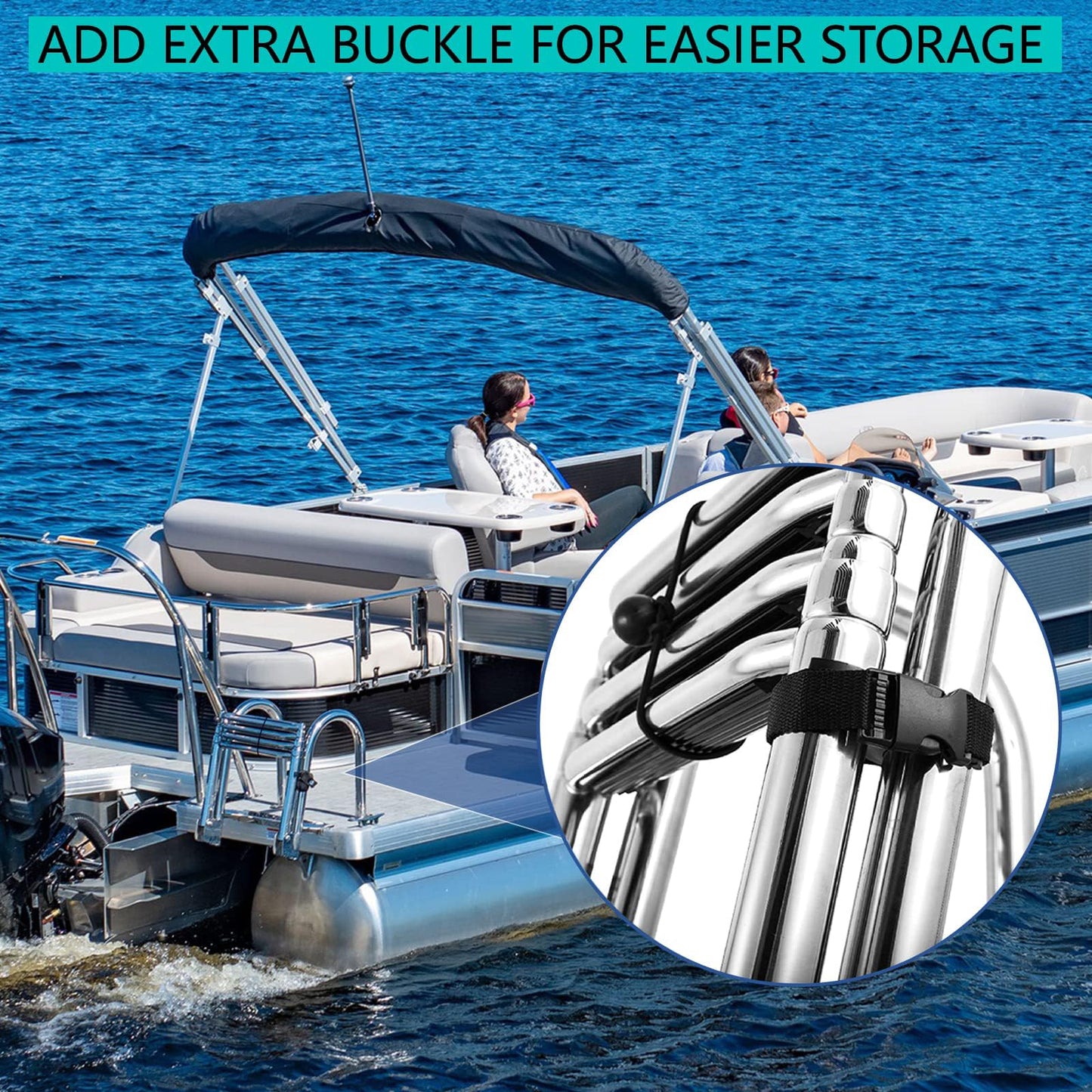 4 Step Pontoon Boat Ladder, Stainless Steel Telescoping Heavy Duty Pontoon Swim Boarding Ladder for Outboards, Yacht, Fishing Boat, Swimming Pool Dock Ladder, with Nonslip Steps ﻿