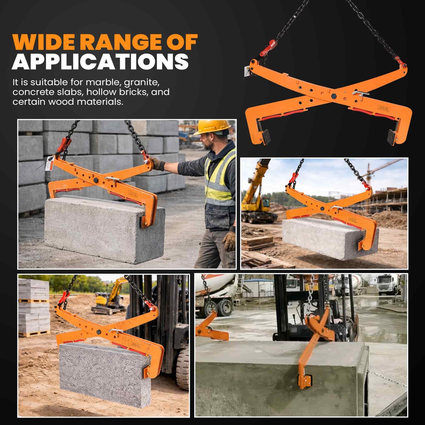 HEYVOZE 3306 lbs Heavy-Duty Stone Lifting Clamp, 26–49.6 in Adjustable Opening, Industrial Granite Slab Lifting Clamp for Large Stone Blocks, Concrete Slabs, Curb Stones