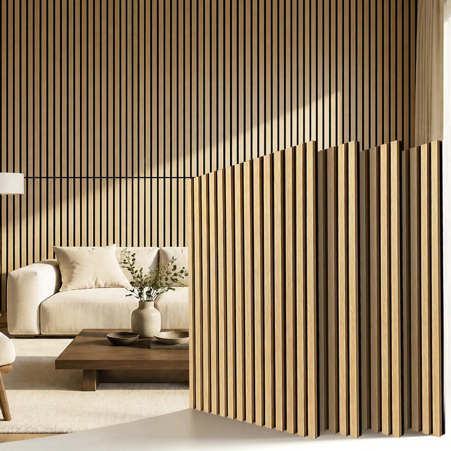 Wood Slat Wall Panels - 4 Pack 47.2" × 23.6" - Acoustic Sound Proof Panels Noise Reduction for Home Office Studio, 3D Fluted Sound Dampening Absorbing Panels, Oak