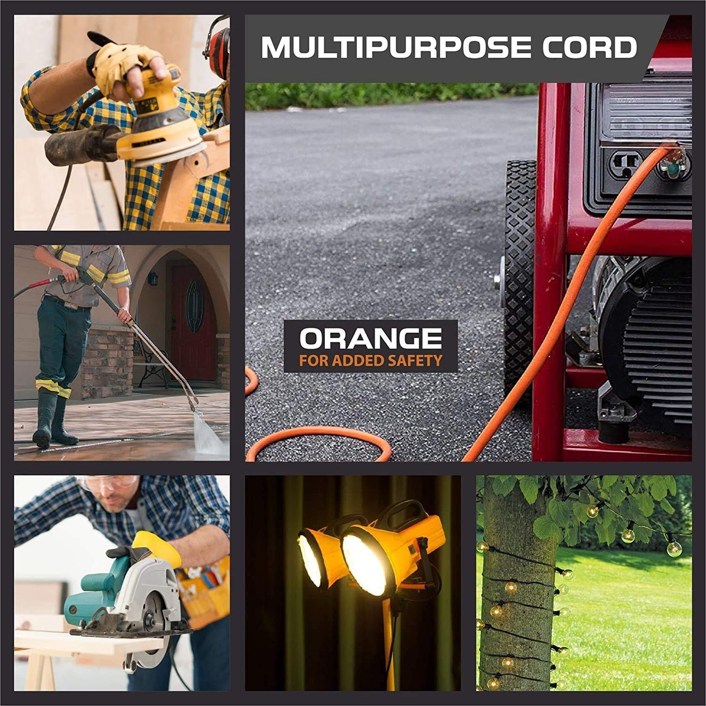 Iron Forge Cable Lighted Outdoor Extension Cord 100 Ft - 10 Gauge Heavy Duty Extension Cord, 15 AMP, 10/3 Orange Power Cable SJTW Weatherproof 3 Prong