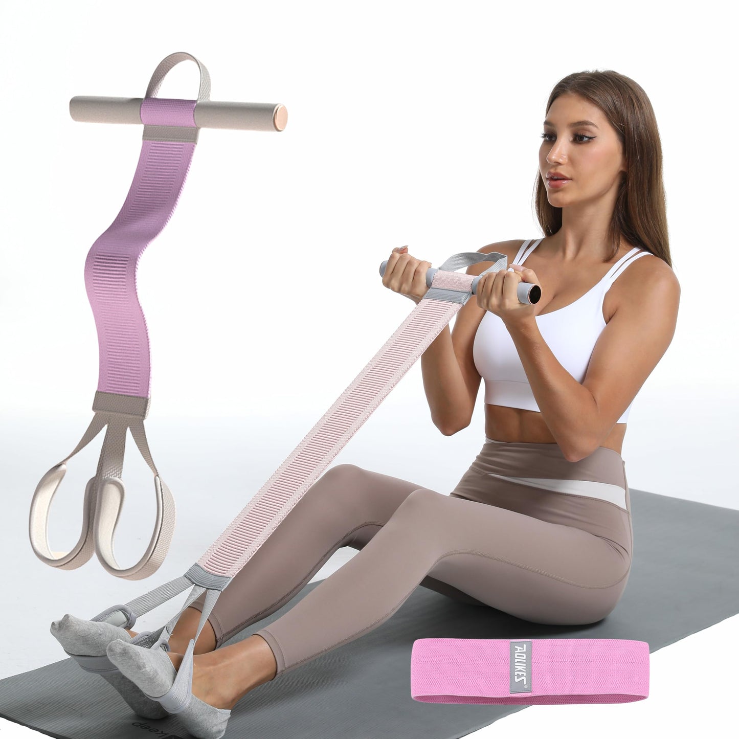 Multifunctional Tension Rope Sit-Up Assistance, Knitted Fitness Equipment for Abdominal/Waist/Arm/Leg Stretching & Weight Loss Training (Lavender)