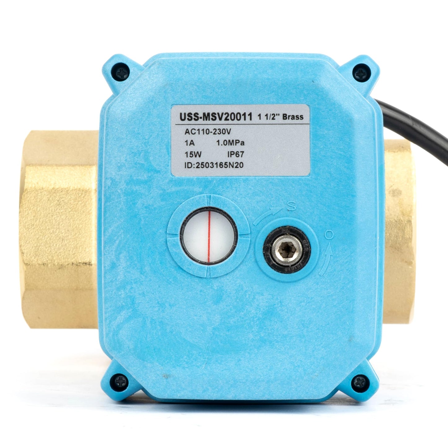 U.S. Solid 1-1/2" Motorized Ball Valve with US Plug 110VAC Brass Electrical Ball Valve, IP67, Manual Override, Direction Display Auto Return, Normally Closed, IP67