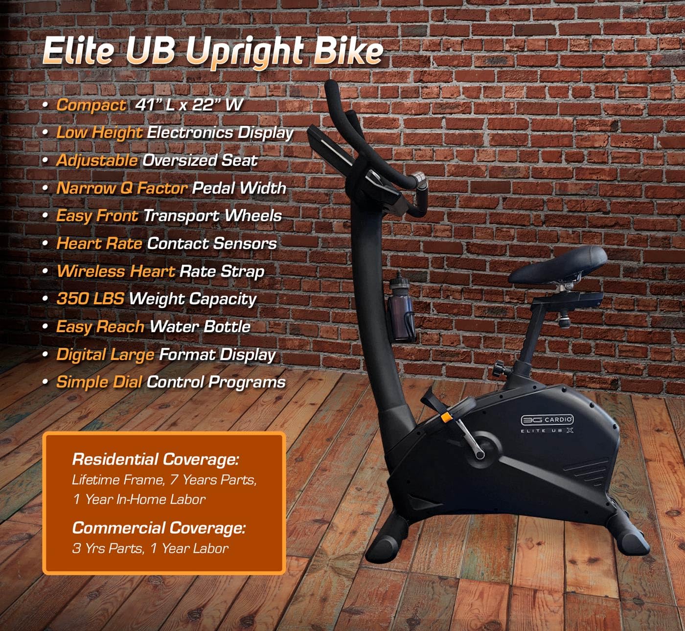 3G Cardio Elite UB X Upright Bike - FreeSync FTMS Bluetooth Smart App Connectivity - Tablet Shelf - Compact 41” (L) Footprint - Oversized Padded Soft Saddle Seat - 350 lb Capacity - Commercial Grade