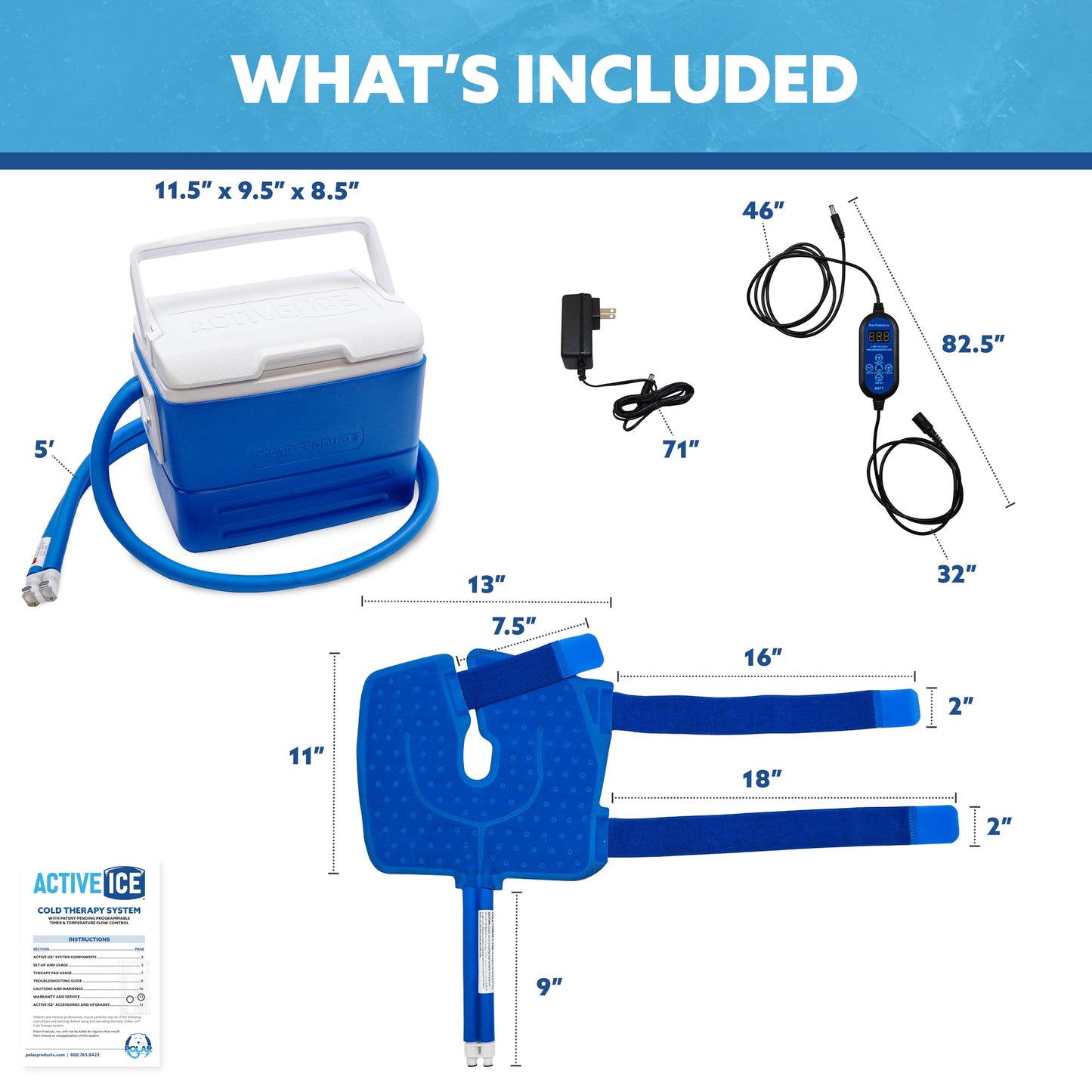 Polar Active Ice 3.0 | 9 QT Cold Therapy Ice Machine | Programmable Timer | Knee & Joint Pad | Cryotherapy Pain Relief System | Ace Bandage Style Compression