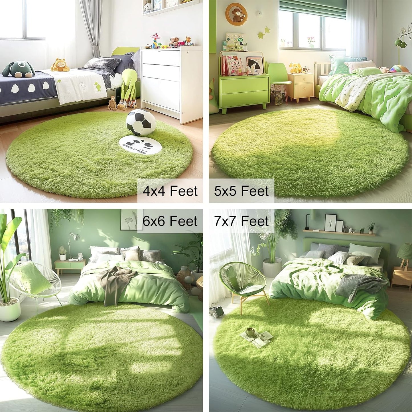 OLANLY Round Grass Green Area Rug - Soft, Fluffy, Machine Washable 8 ft Circle Carpet for Bedroom & Living Room