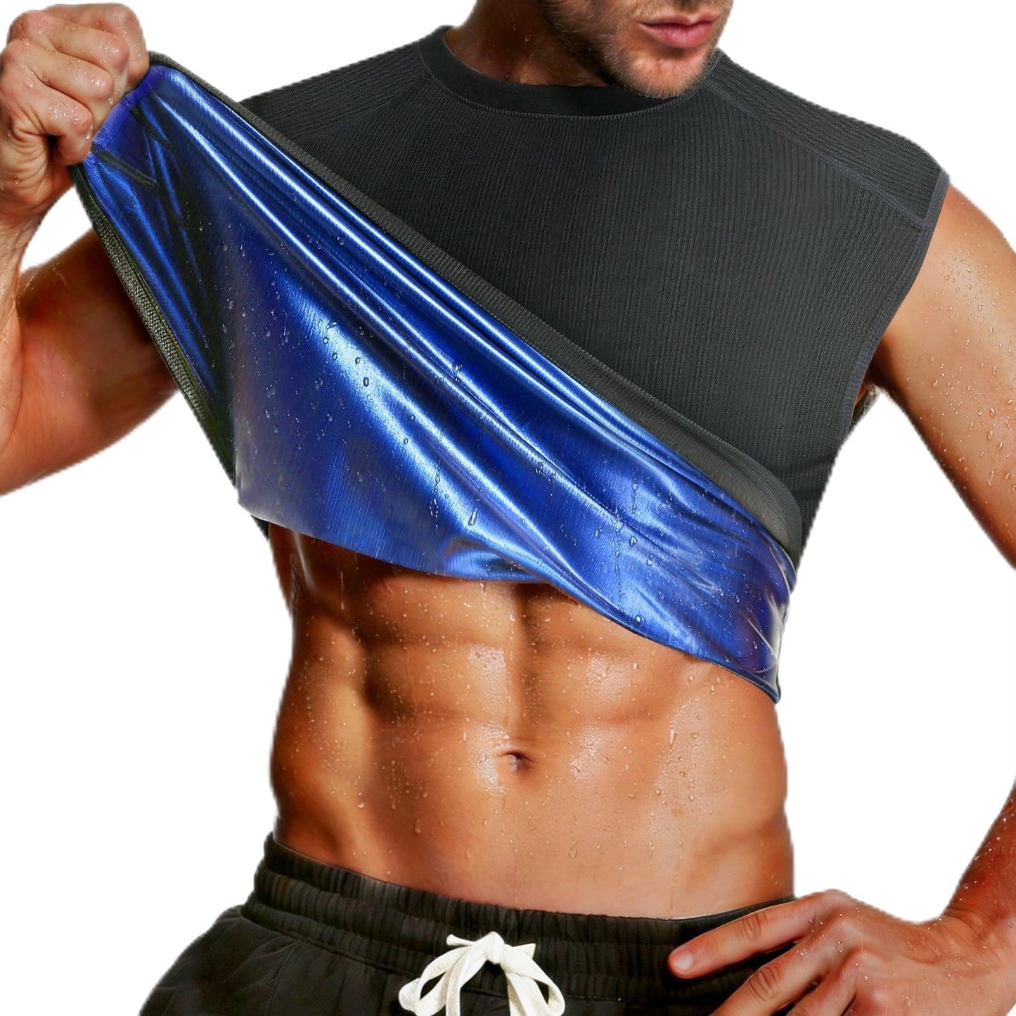 Everfion Men's Sleeveless Sauna Shirt Waist Trainer Sauna Suit for Men Ribbed Sweat Vest Compression Tank Top Gym Workout
