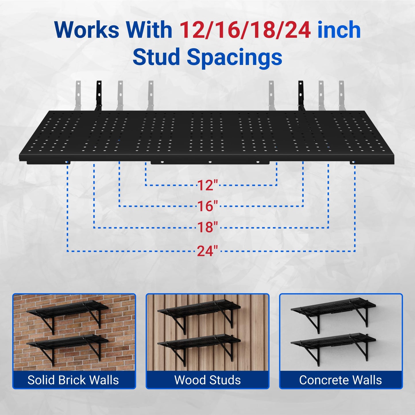 FLEXIMOUNTS 2-Pack 1x6ft Garage Shelving 14-inch-by-68-inch Perforated Wall Shelf, Heavy Duty Garage Storage Rack with 1400 lbs Load Capacity, Wall Mounted Organization System for Tools, Heavy Bins