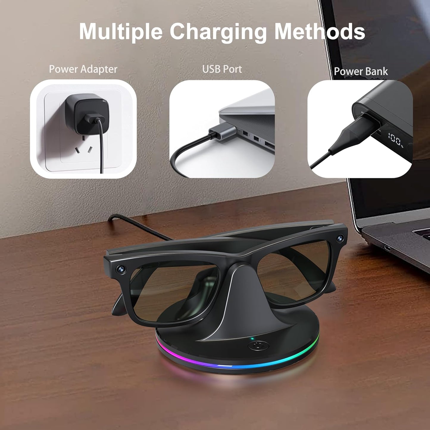 Charging Dock for Ray-Ban Meta Smart Glasses,Charging Station Compatible with Wayfarer, Skyler, Headliner & Oakley