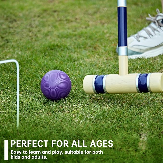 Pointyard 28" Croquet Set for 6 Players - Premium Wooden Mallets, Colored Balls & Carry Bag - Fun Games for Adults/Families/Kids at Backyard, Beach, Easy Setup in 1 Min,Anti-Slip Handle
