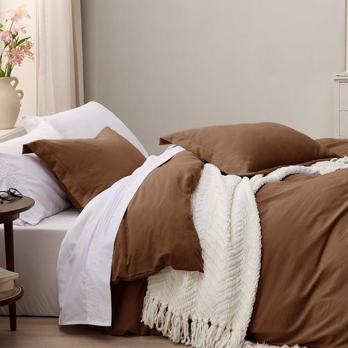 Bedsure Brown Duvet Cover Set - King Size 3-Piece Extra Soft Cotton-Like Bedding | 104x90 Inches with Zipper Closure