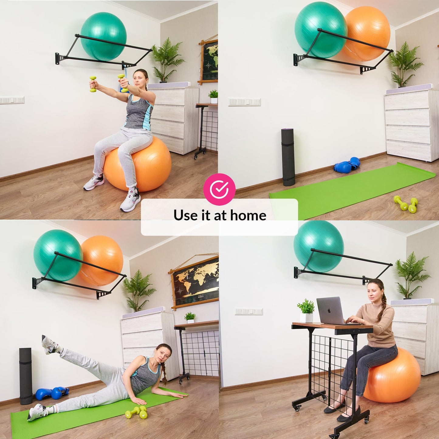 ODOXIA Exercise Ball Holder | Organize Your Space | Wall Mounted Rack | Yoga Ball Holder | Exercise Wall Mount | Fitness Therapy & Stability Rack | for Gyms, Studios, Home Gyms