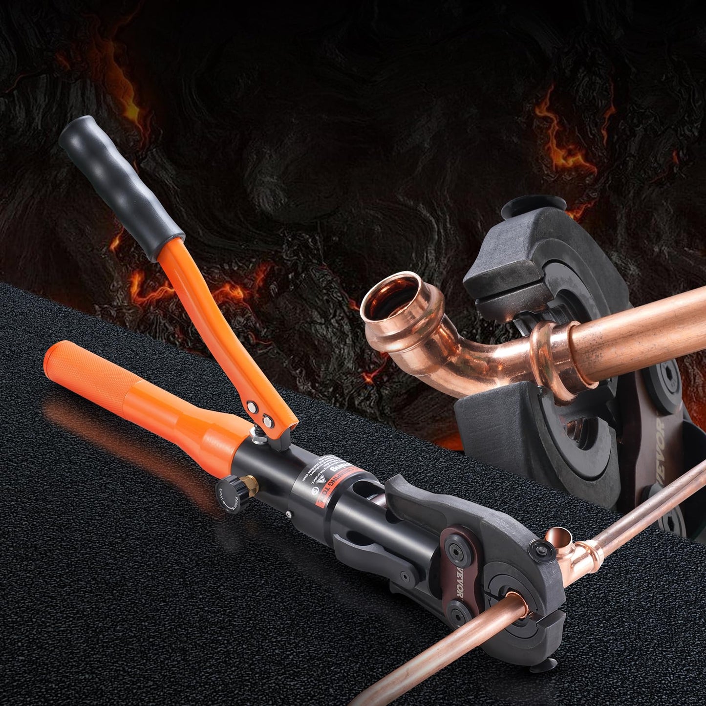VEVOR Copper Pipe Crimping Tool, Hydraulic Driven Press Tool with 1/2", 3/4", 1" VUS Jaws, Copper Tube Fittings Pipe Crimpers for Narrow Spaces and Tee Fittings