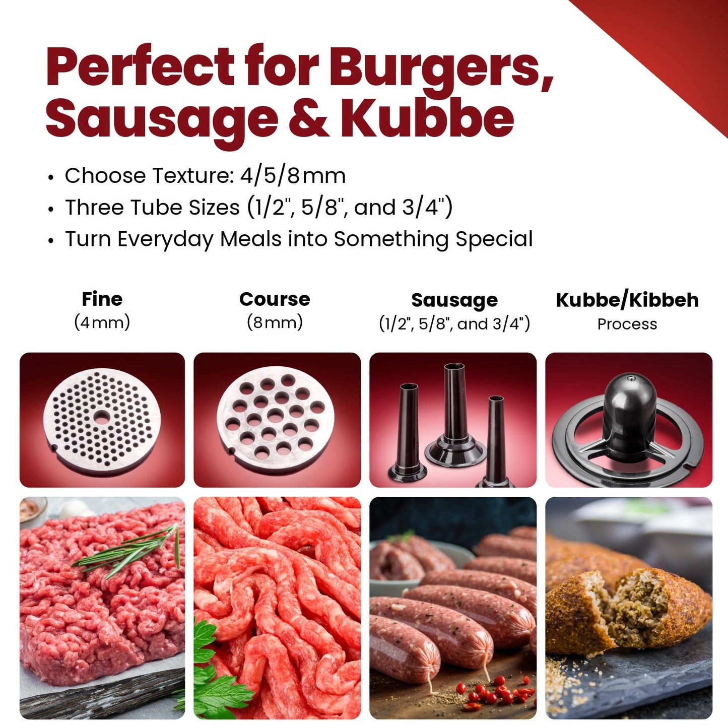 STX International Turboforce Cadet 2000 Series Electric Meat Grinder | 7-in-1 Multifunctional | Foot Pedal | Slicer/Shredder/Grater | Sausage Stuffer | Kubbe Maker | 4 Grinding Plates & More Included