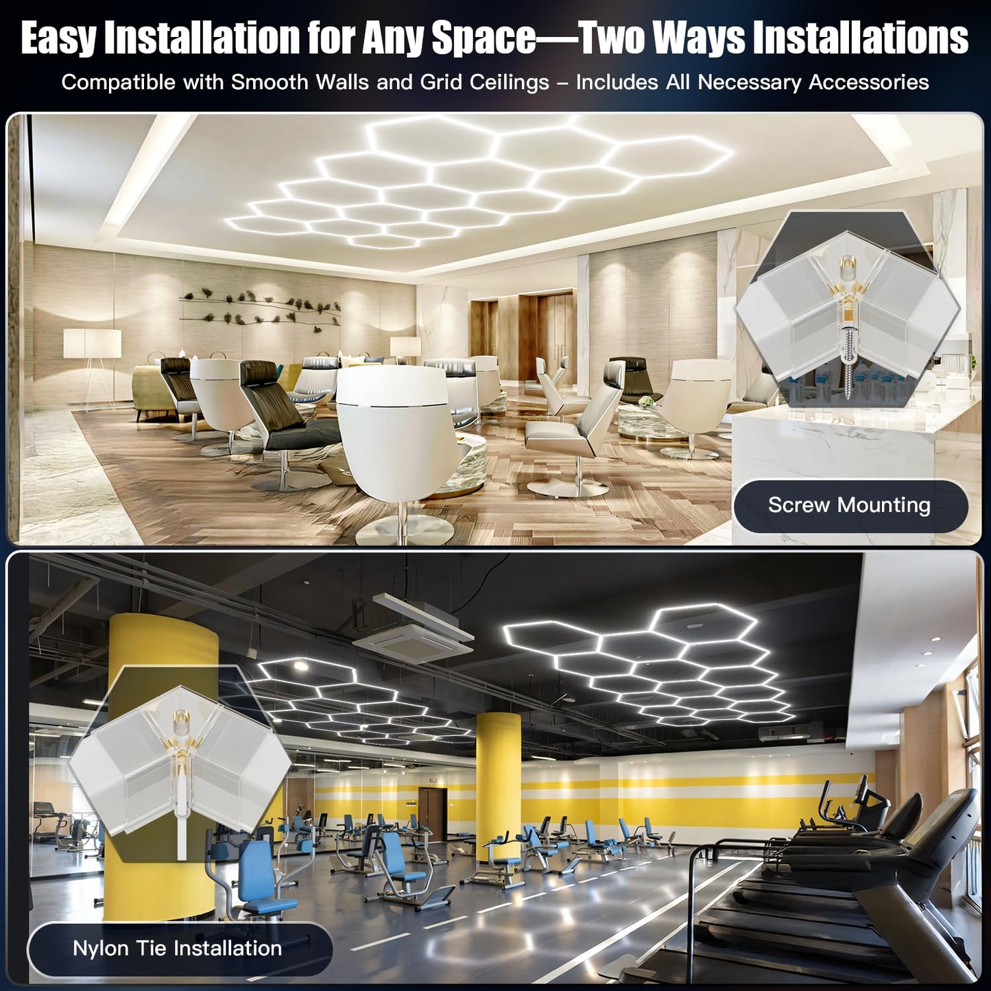 JTT Hexagon Garage Lights, 200W 20000LM 5 Grids 25Pack LED Garage Hexagon Lights, 6500K Super Bright Car Detailing Ceiling LED Shop Light for Warehouse Workshop Gym Basement Car Care Wash Room