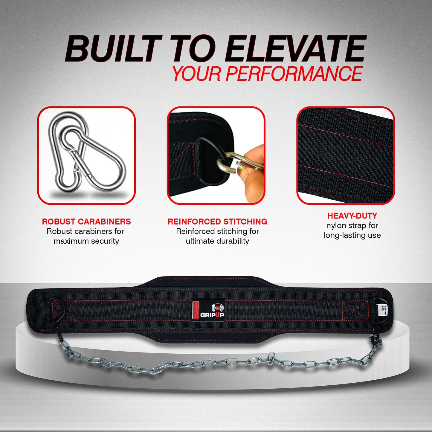 GripUp Premium Dip Belt with Chain for Weightlifting – Heavy Duty Adjustable Chain with Neoprene Padding for Pull Ups, Gym Belt for Powerlifting, Squat, Bodybuilding & Strength Training (One Size)