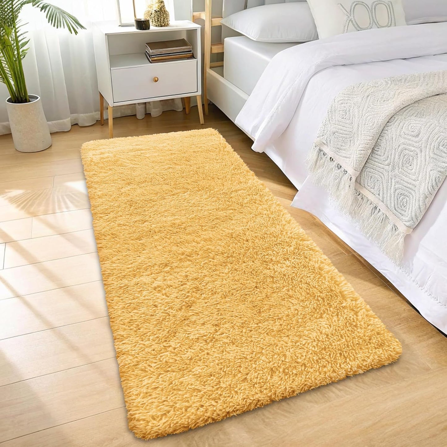 OLANLY Machine Washable 2x6 Runner Rug - Soft Fluffy Shaggy Indoor Carpet for Bedroom & Hallway | Mustard Yellow