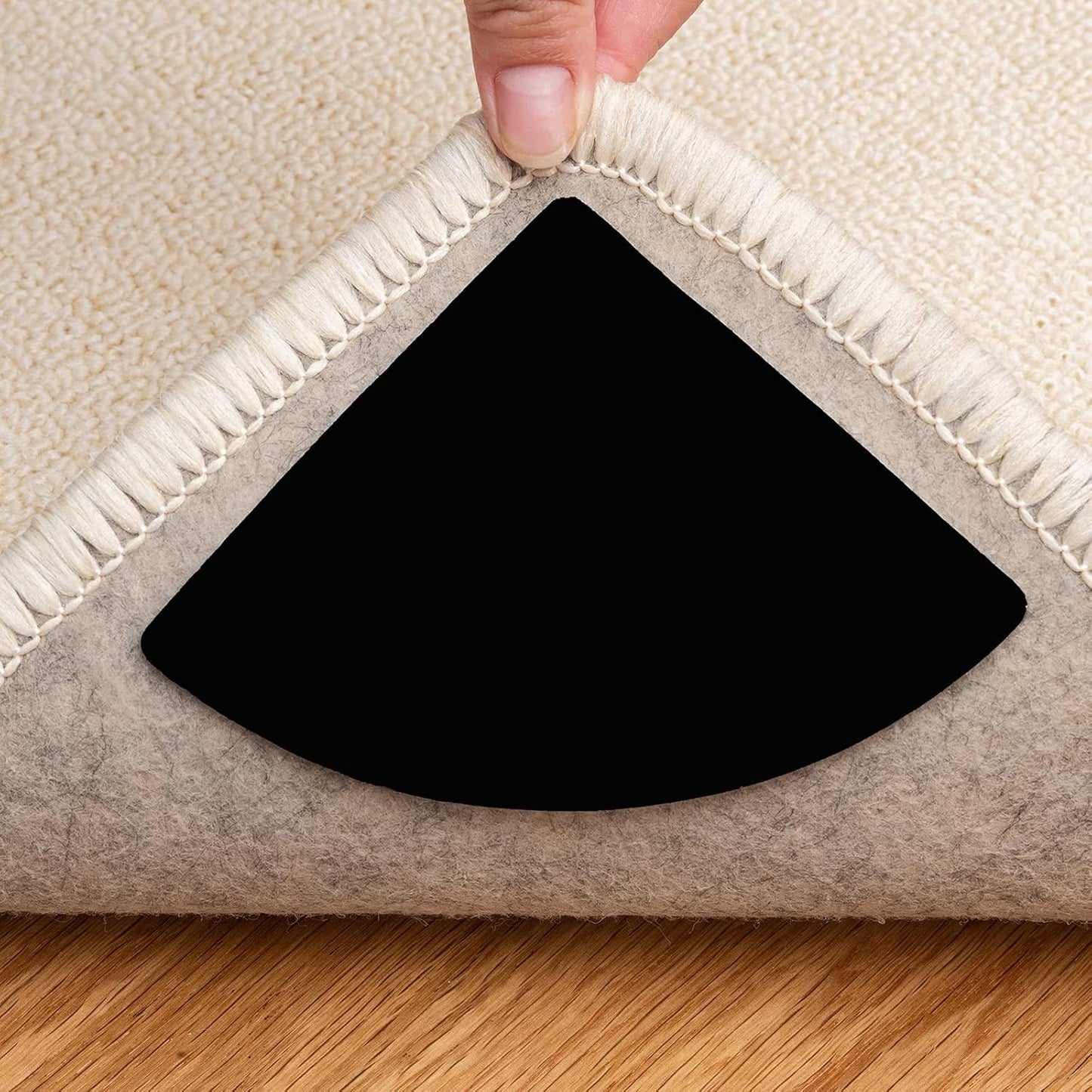Skiennix Reusable Rug Pad Grippers - Washable Non-Slip Carpet Tape for Hardwood & Tile | 4 Pcs, Black