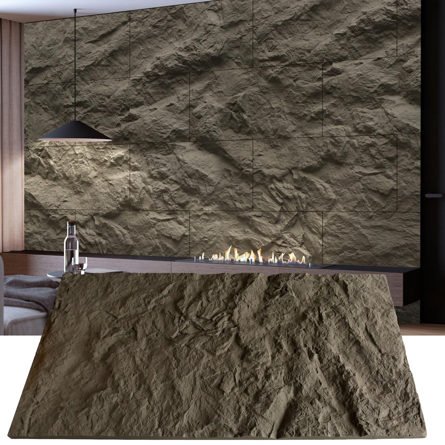 KASARO 3D Faux Stone Wall Panels, 4 PCS PU Wainscoting Panel for Interior Wall Decor, Cement Texture Thicker Accent for Home, Office, 43.3 × 23.6 inch, Grey