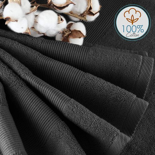 Hearth & Harbor Bath Towels - Luxurious 100% Ring Spun Cotton Set of 6 - Ultra Soft & Highly Absorbent | Black