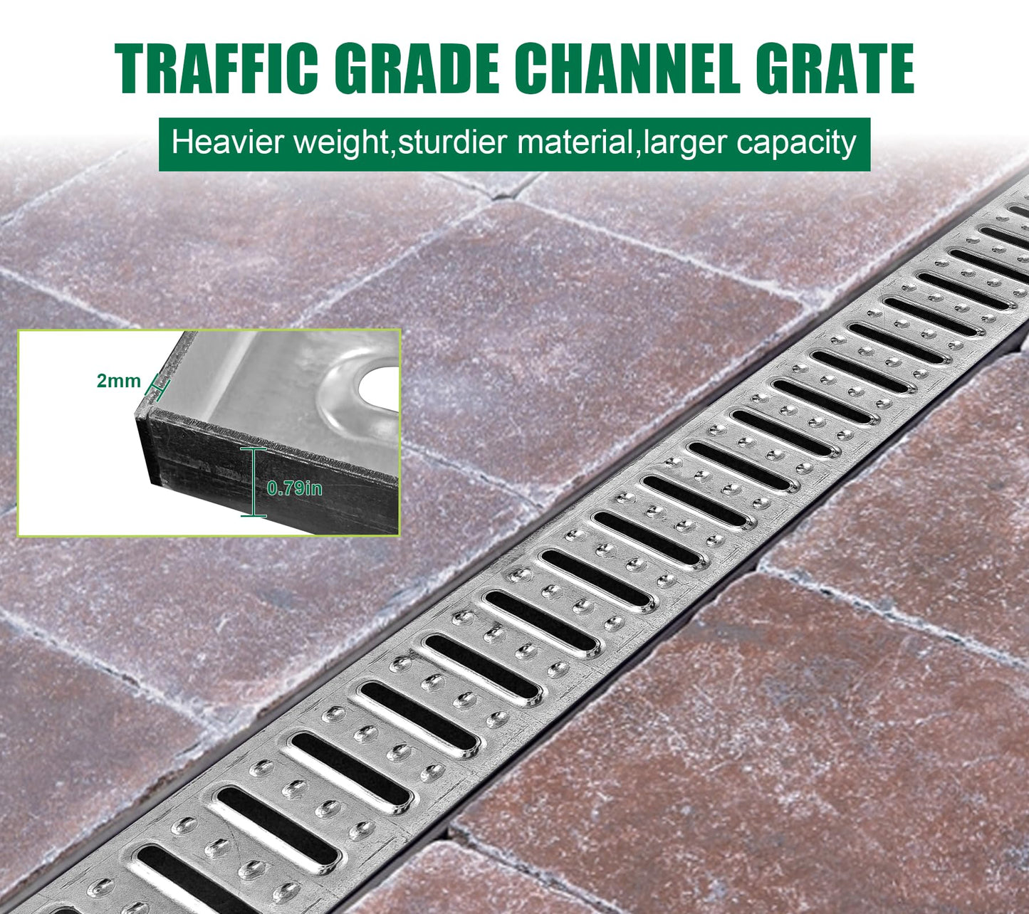 Natotela Channel Drain with Galvanized Steel Grates-39.4Lx6.1Wx5.5H in. Deep Profile Trench Drain System for Driveway,6 Pack Total Length 236.2in,Heavy Duty Drainage System for Garage,Parking Lot