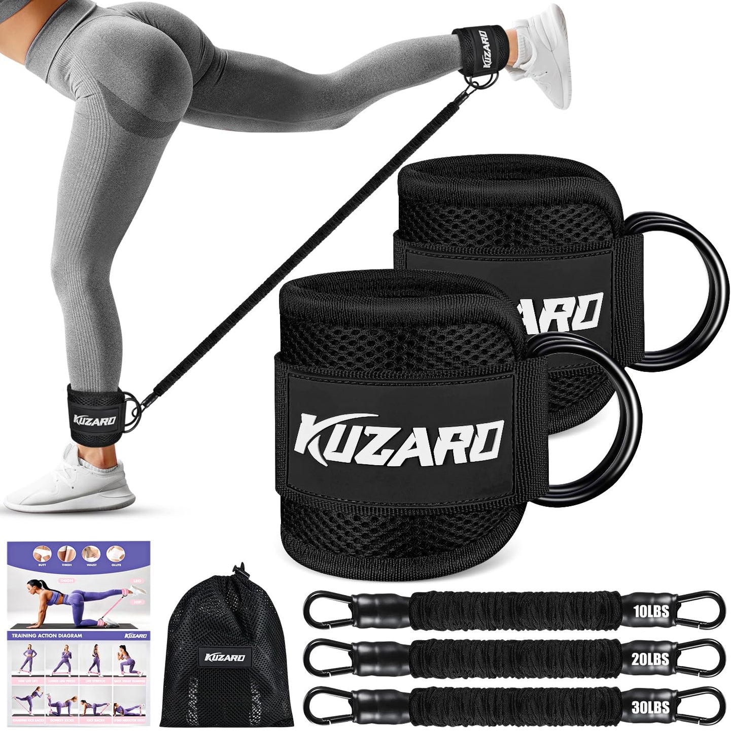Resistance Bands Set with Ankle Straps, Glutes Workout Equipment, Ankle Bands for Working Out, Butt Exercise Equipment for Women Legs and Glutes - Perfect for Home Workouts and Fitness Training