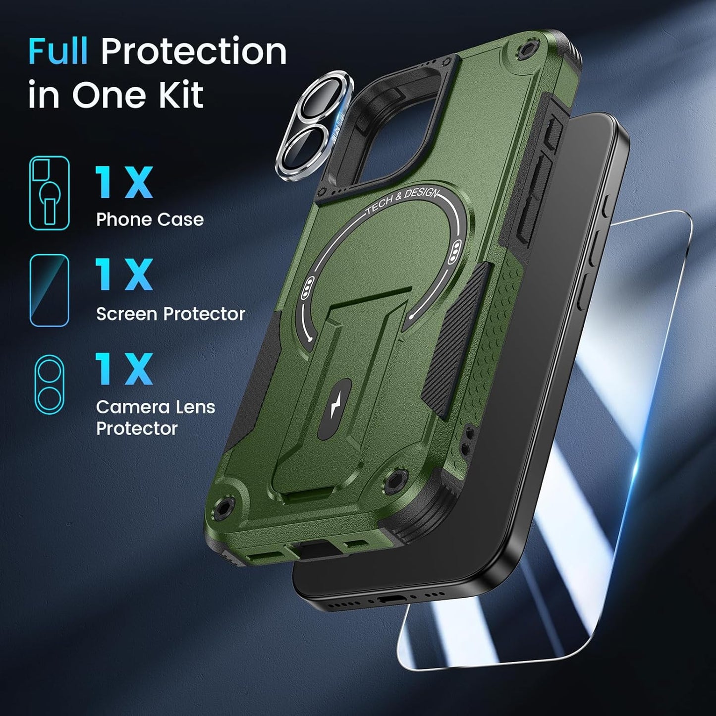 Caka 3 1 17 17 in for iPhone Case [Compatible with MagSafe] [Invisible Kickstand] [HD Screen Protector] [Camera Lens