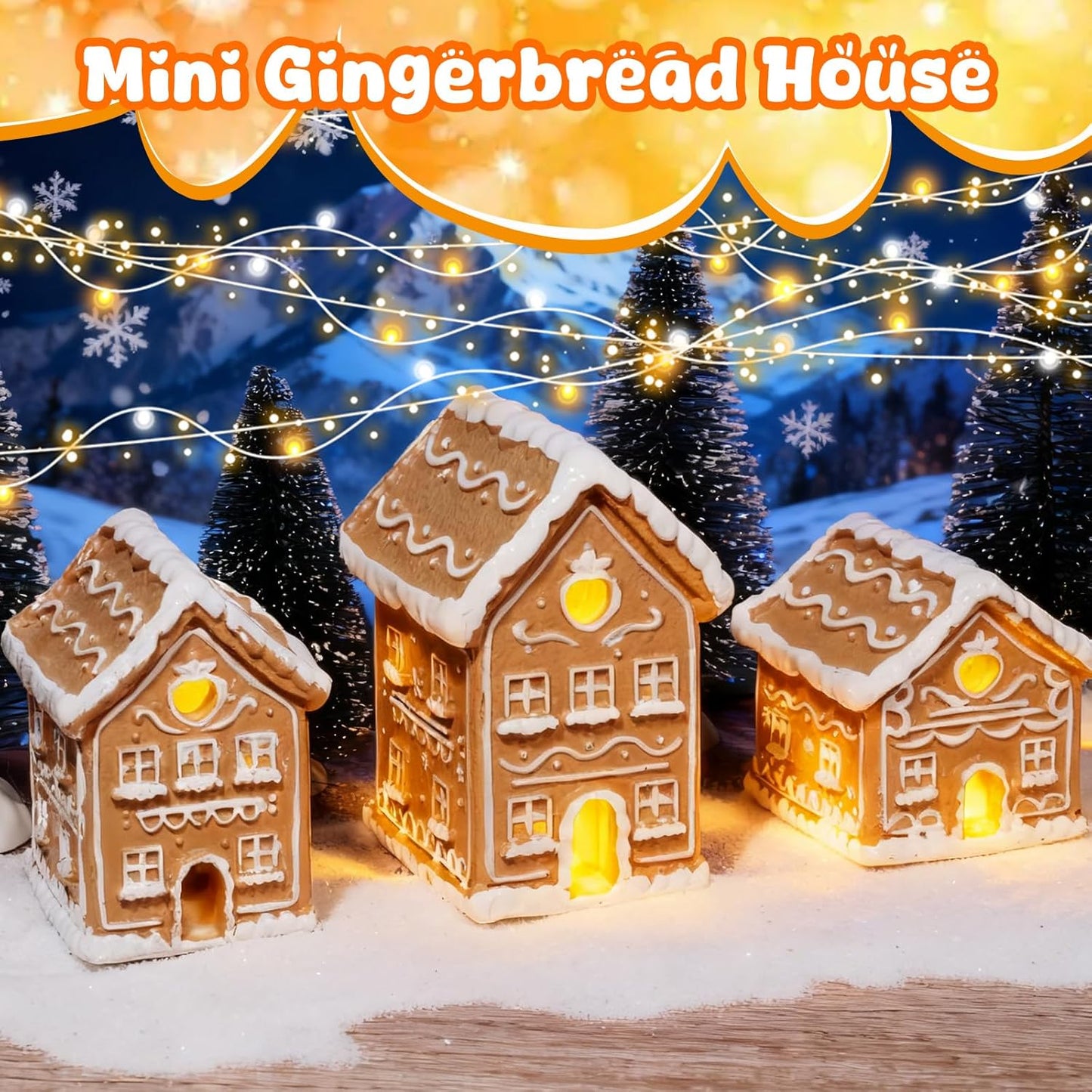 Skiennix Christmas Gingerbread House Kit - 3PCS Resin Mini Village Decorations for Home Decor