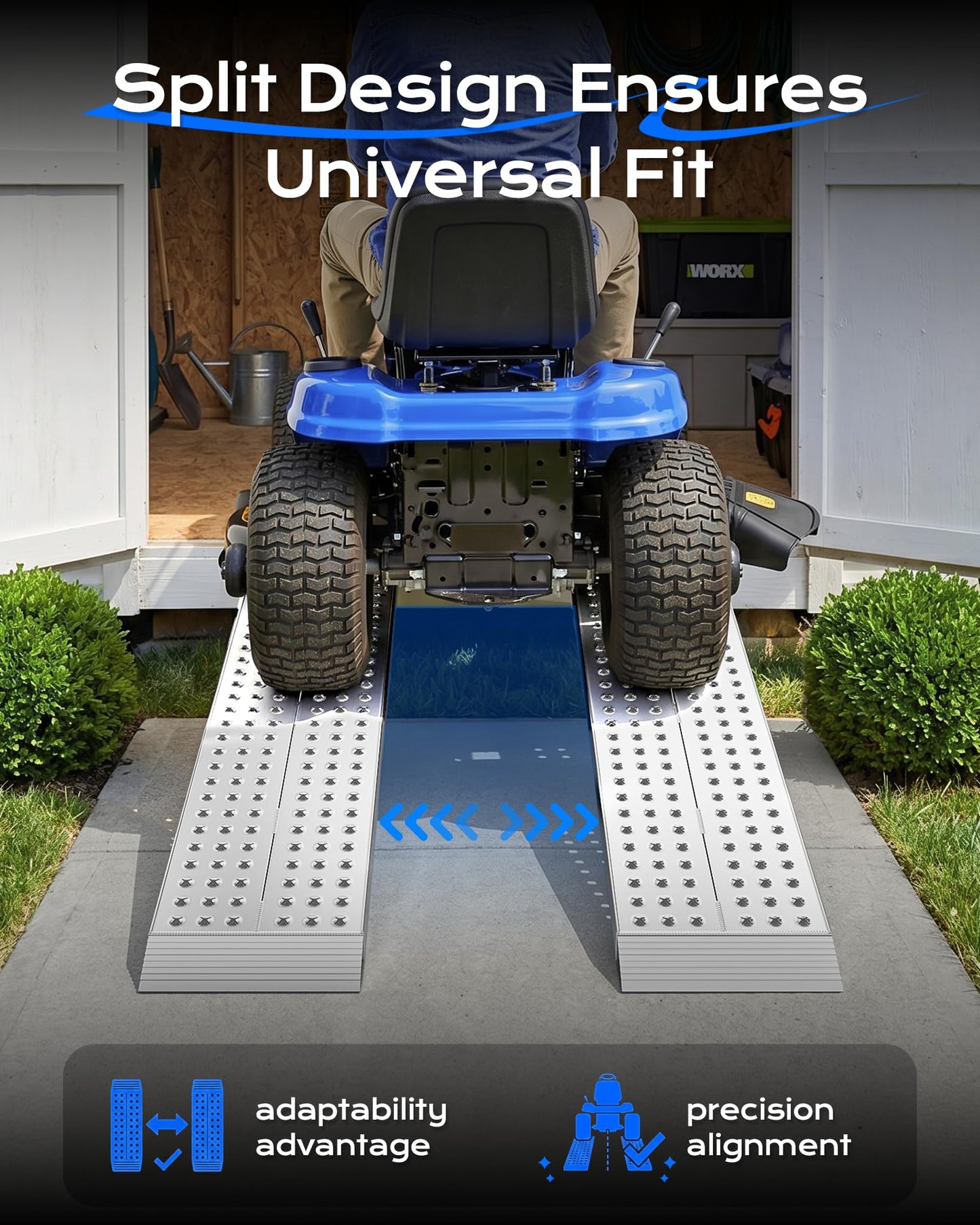 KOLOTOOL 55" L x 11" W Aluminum Shed Ramps for Riding Lawn Mower, Loading Ramps for Sheds & Barns, 3000 lbs Capacity, Non-Slip Lightweight Portable Ramp for Lawn Mowers, Snow Blower, Garden Tractor