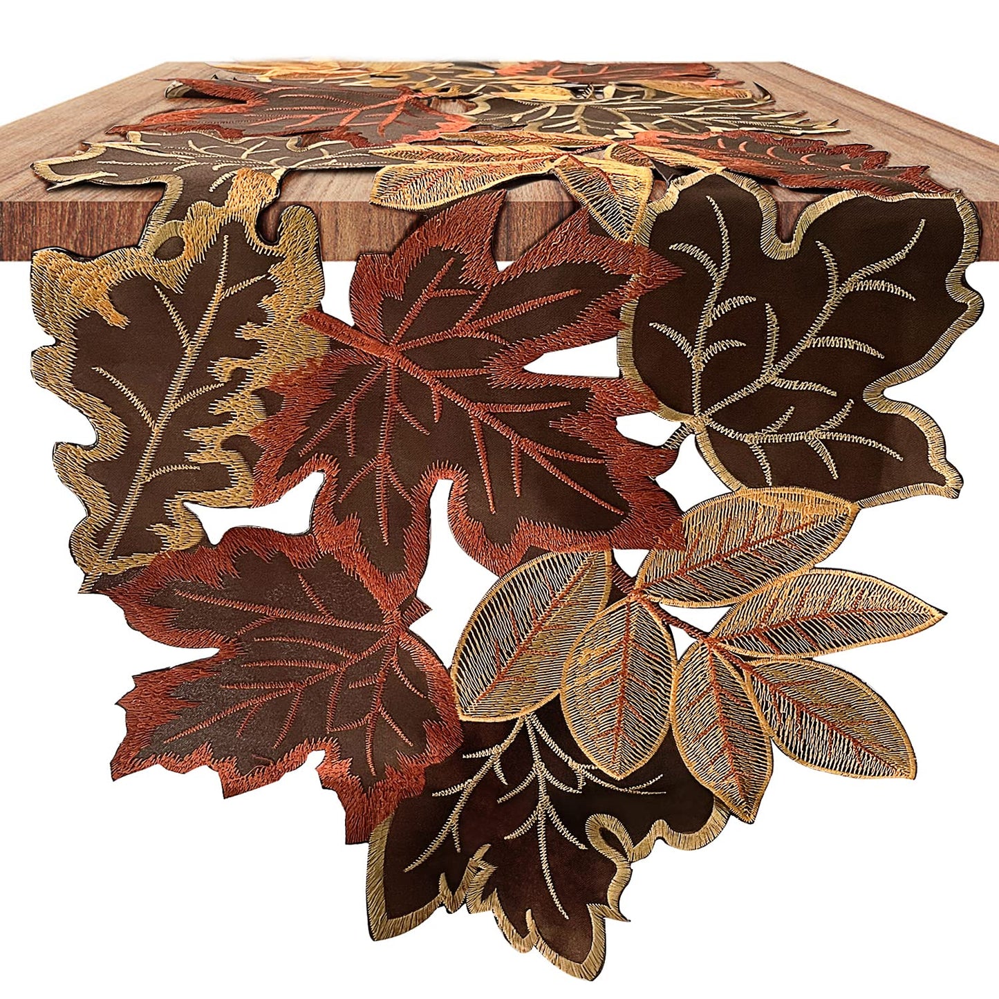 Fall Table Runner 13.7×68.8 Inches with Embroidered Maple Leaves, Thanksgiving Farmhouse Harvest Theme Dinning Coffee Table Decor Autumn Decorations for Home