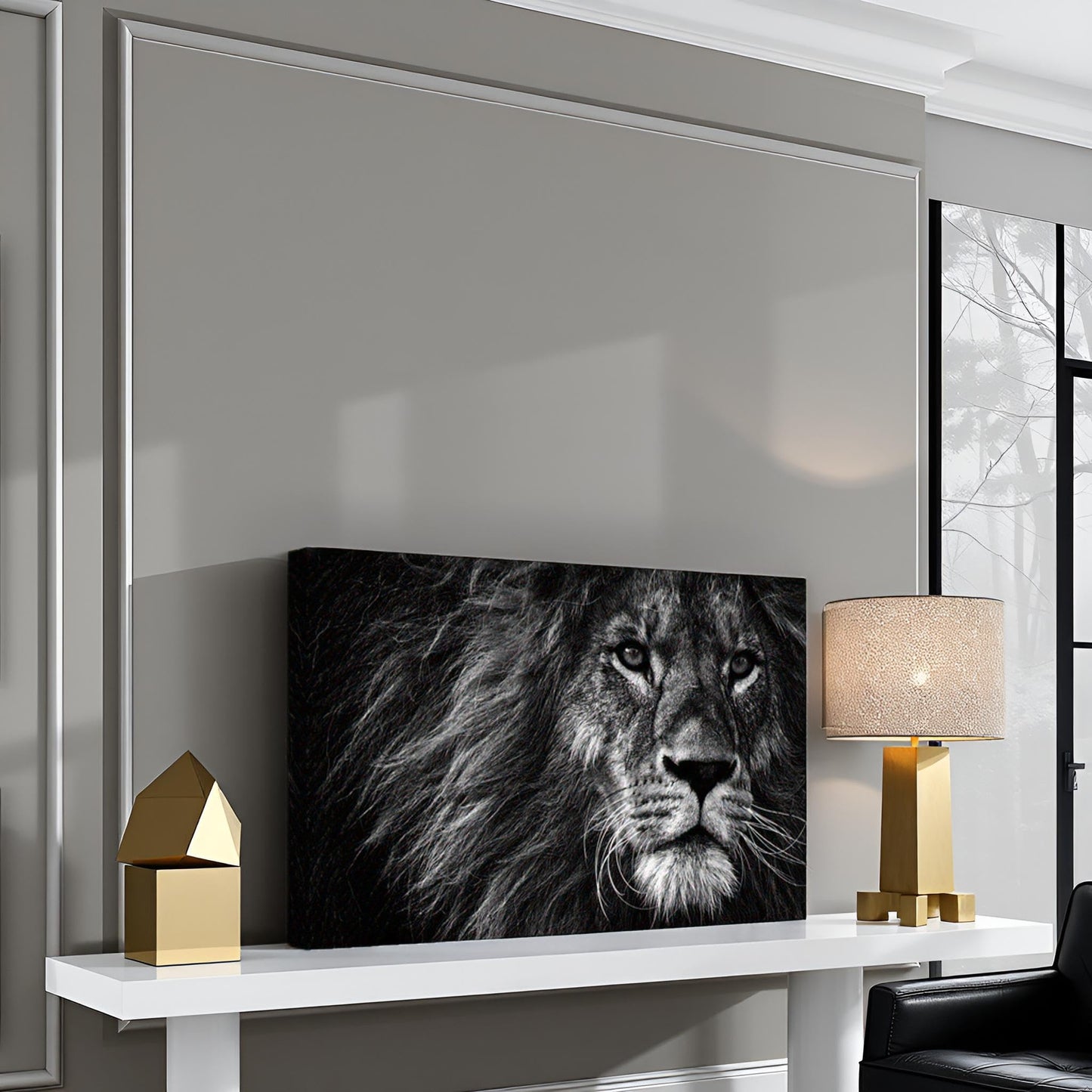 Nachic Wall Animal Painting Wall Art Black and White Lion Portrait Picture Prints Wildlife Canvas Artwork Modern Home Office Bedroom Wall Decor Ready to Hang 24x36inch