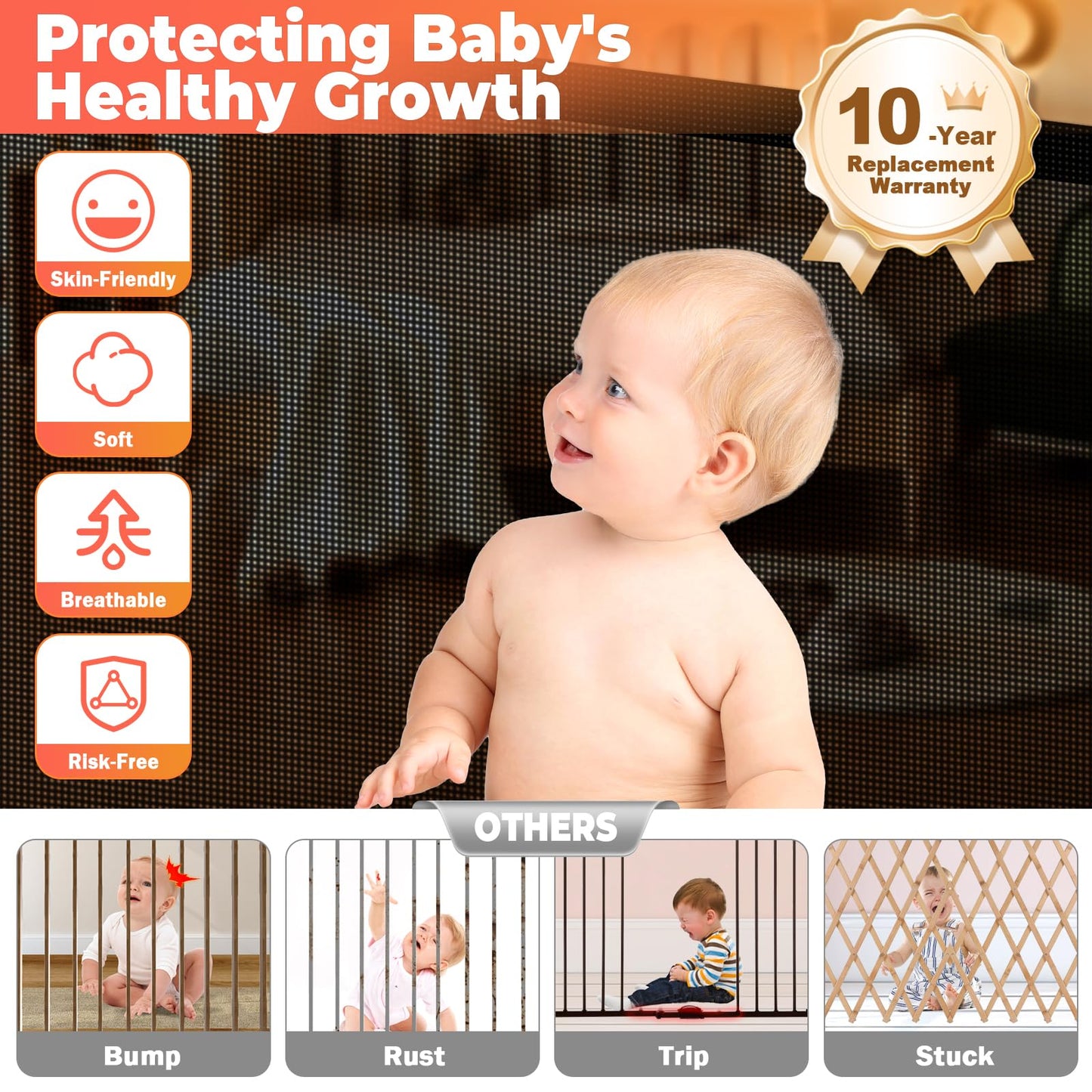 Retractable Baby Gates Dog Gate - 200" Extra Wide Expandable Child Safety Gate, 37" Tall Toddler Pet Mesh Gate with Reinforced Strips for Doorways, Stairs, Hallways, Outdoor & Indoor Large Openings