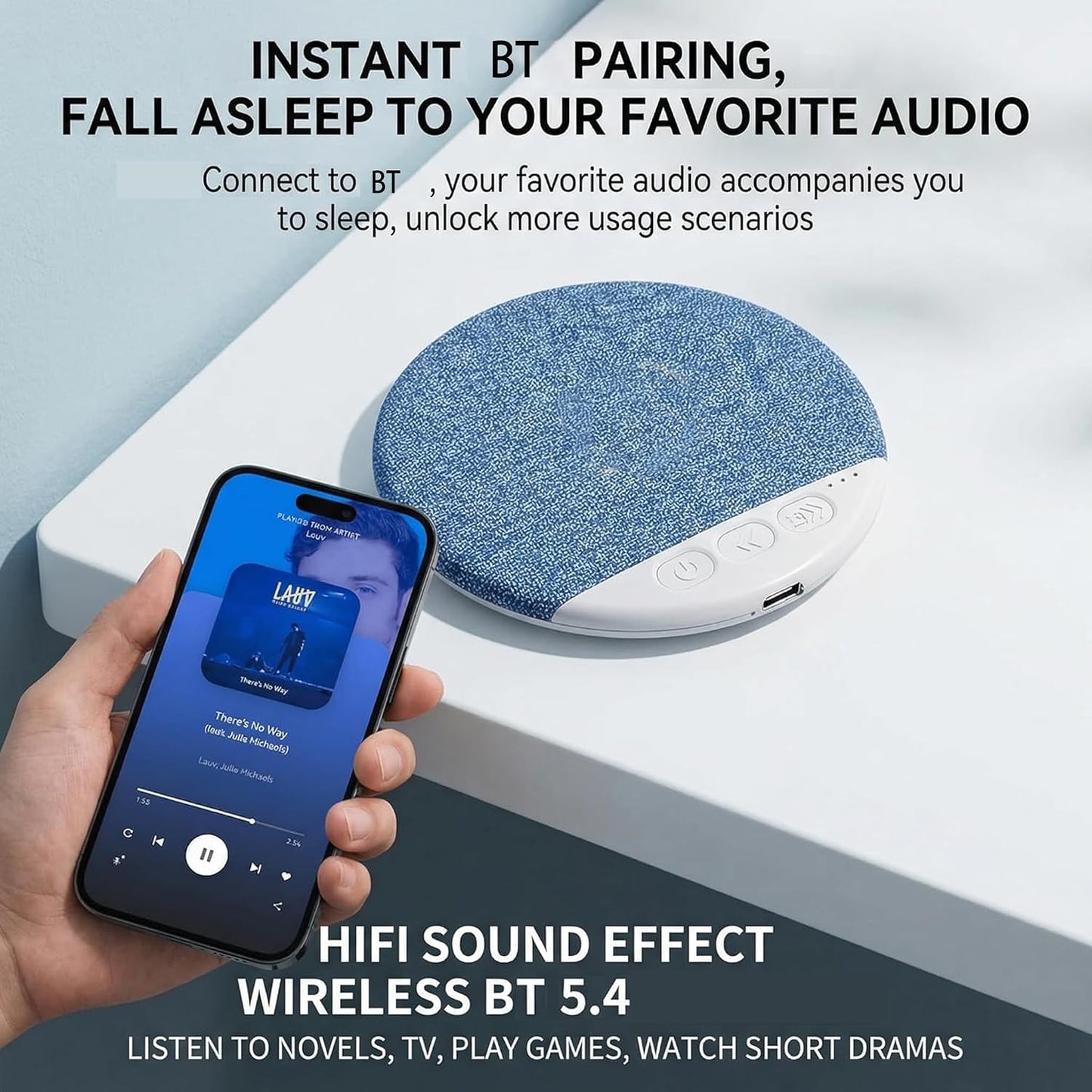 Generic 6.0, 3D Immersive Ultra-Thin Bluetooth Pillow Speaker with Bluetooth White Noise, Soft Sound Field, Pillow CD
