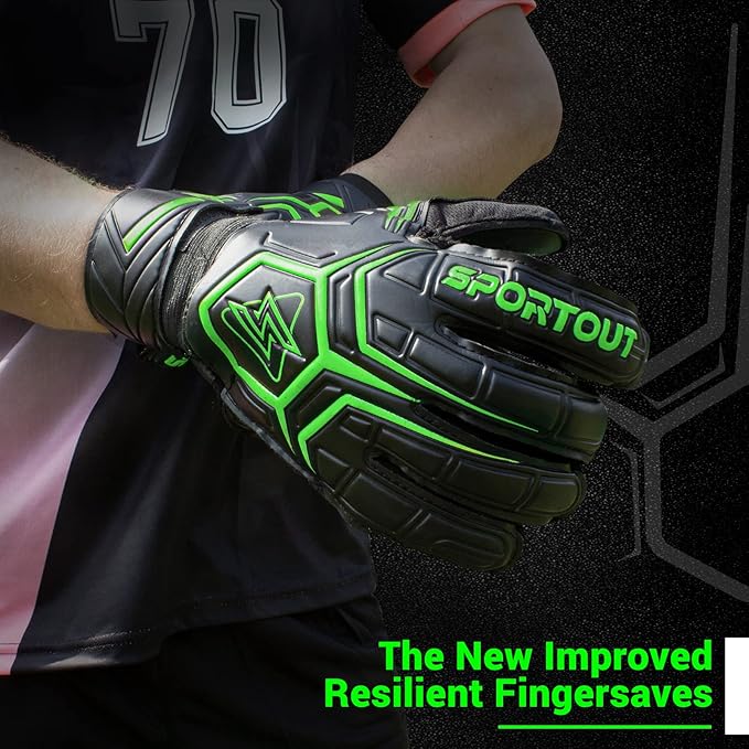 Sportout Goalie Gloves, Goalkeeper Gloves with Finger Protection, Breathable Soccer Goalie Gloves, 4mm Latex, for Kids Youth and Adult