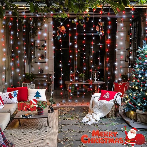 JMEXSUSS 300LED Christmas Curtain Lights - Red & White Twinkle Fairy Lights | 9.8x9.8ft with Remote
