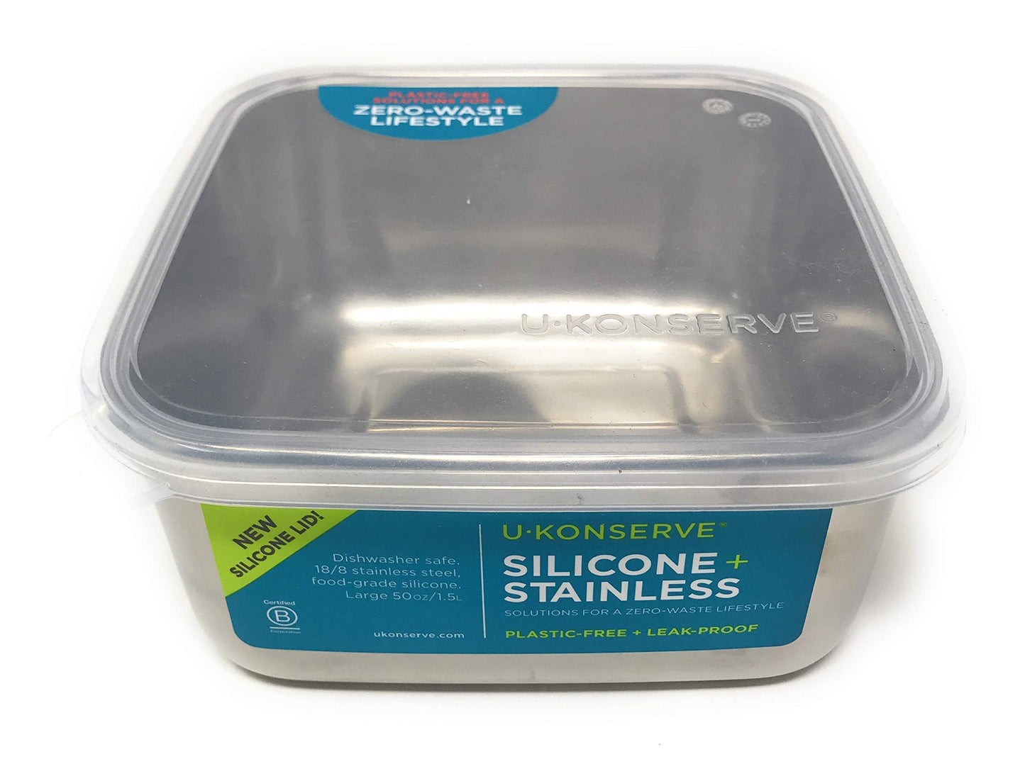 UKONSERVE Stainless Steel Food Storage Bento Box Container, Leak Proof Silicone Lid Dishwasher Safe - Plastic Free (50oz Clear)