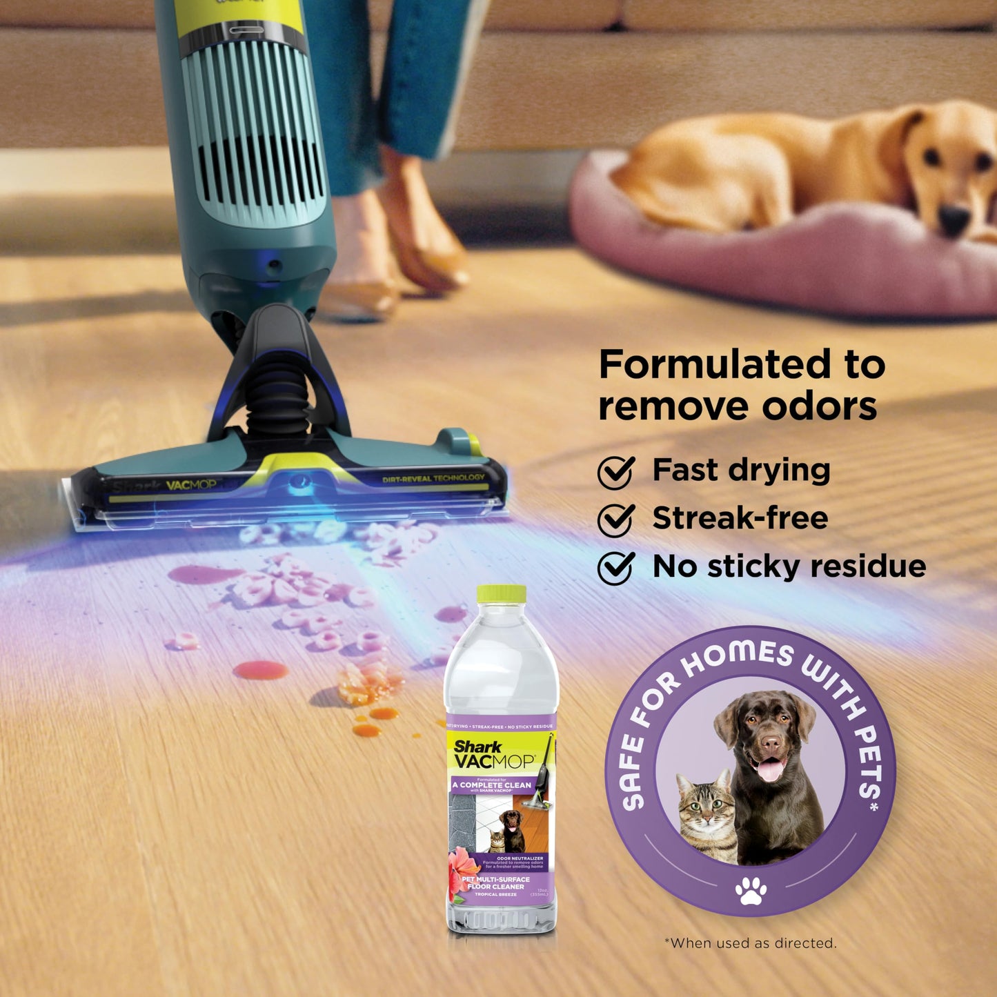 Shark VACMOP Reveal NEW Cordless Hard Floor Cleaner, Vacuum & Spray Mop, Powerful Suction, Lightweight, Illumination Light, Includes 4 Disposable Pads, 12oz Pet Multi-Surface Cleaning Solution, VM401