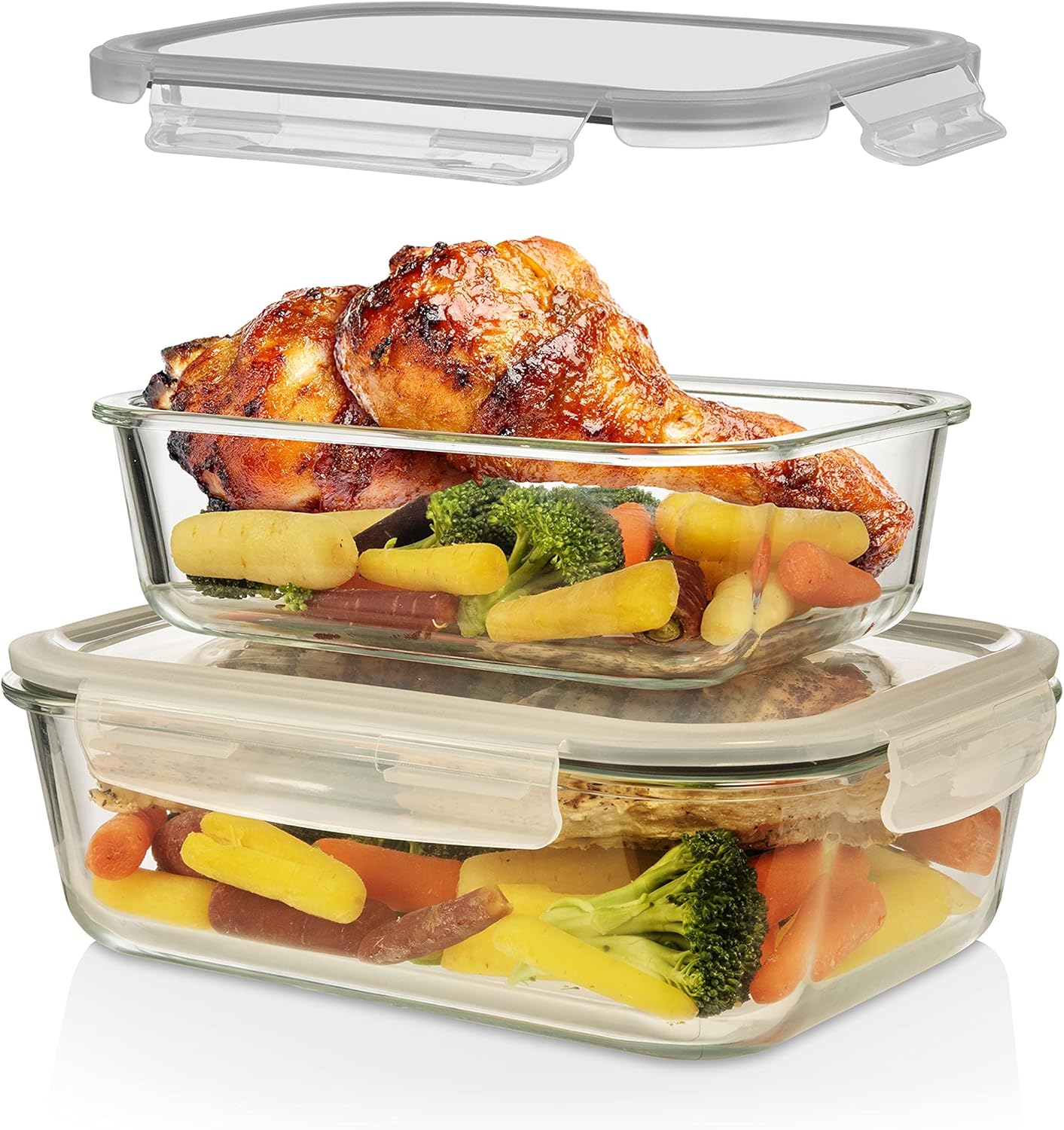 Razab Airtight Large Glass Food Storage Containers - BPA Free, Leak Proof | 4 Pc Set (2700ML & 1520ML)