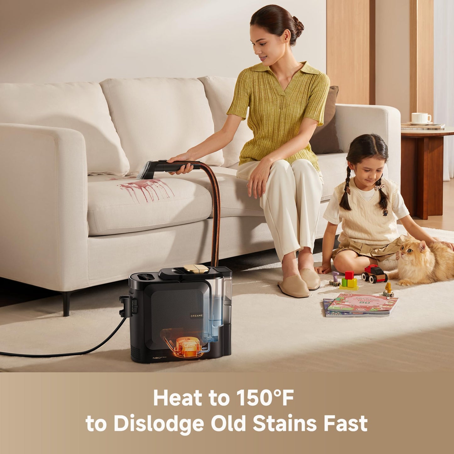 DREAME N20 Steam Carpet Cleaner Machine with Steam & Hot Water Wash, Portable Upholstery Cleaner with Self Cleaning, 17Kpa Suction, Perfect for Pet, Car, Auto, Carpet, Rug, Auto-Mix Solution