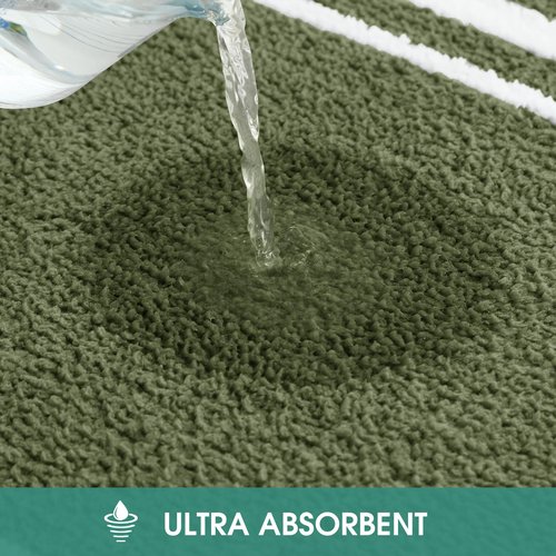 HOMEIDEAS Bathroom Rug Set 2 Piece, Striped Super Absorbent Soft Microfiber Non-Slip Washable Bath Mats for Shower and Tub (Sage Green)