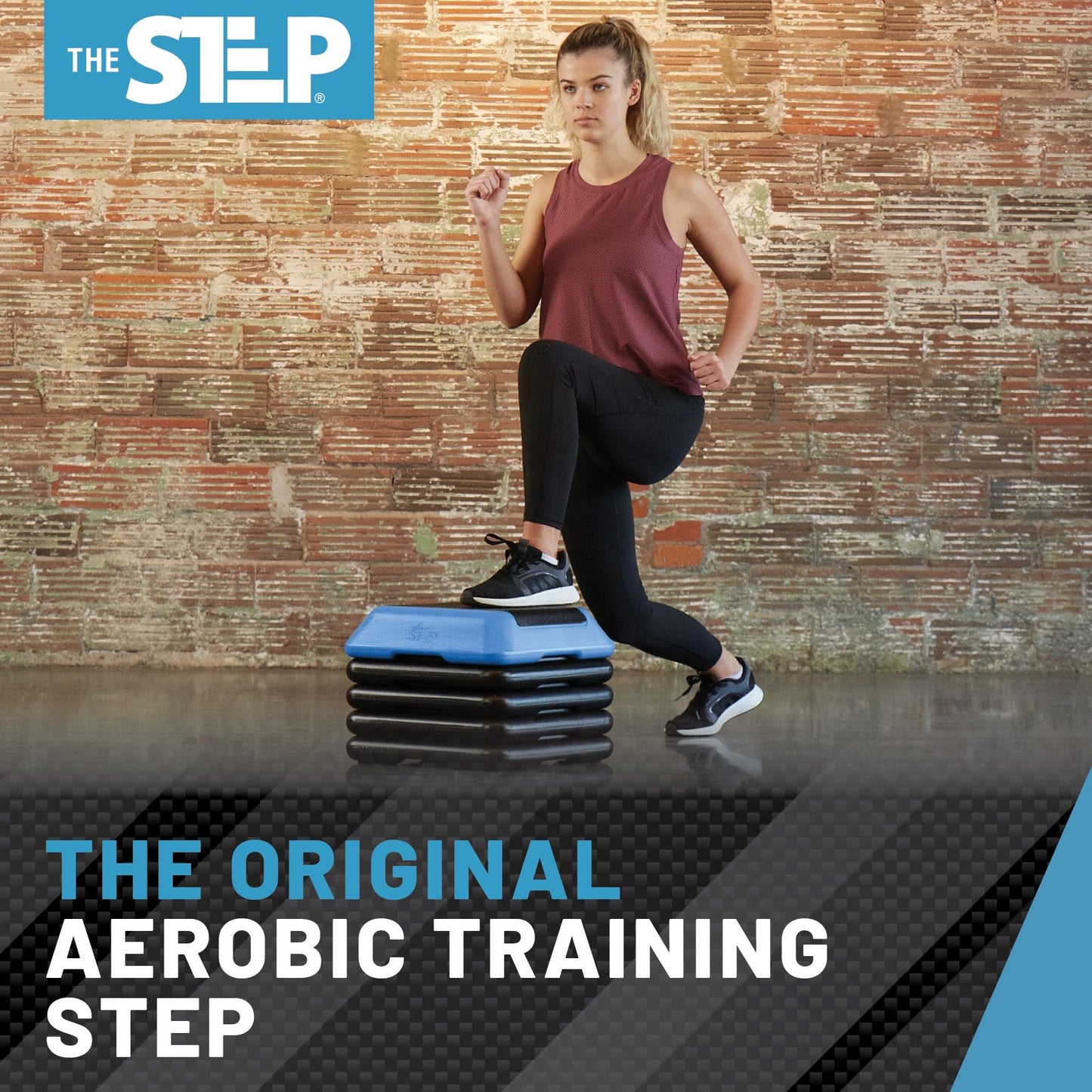 The Step Adjustable High Step Aerobic Platform with 4 Risers, Home Gym Workout Equipment, Fitness Stair Stepper Exercise Platform, Aerobic Exercise Equipment Made in the USA,Blue