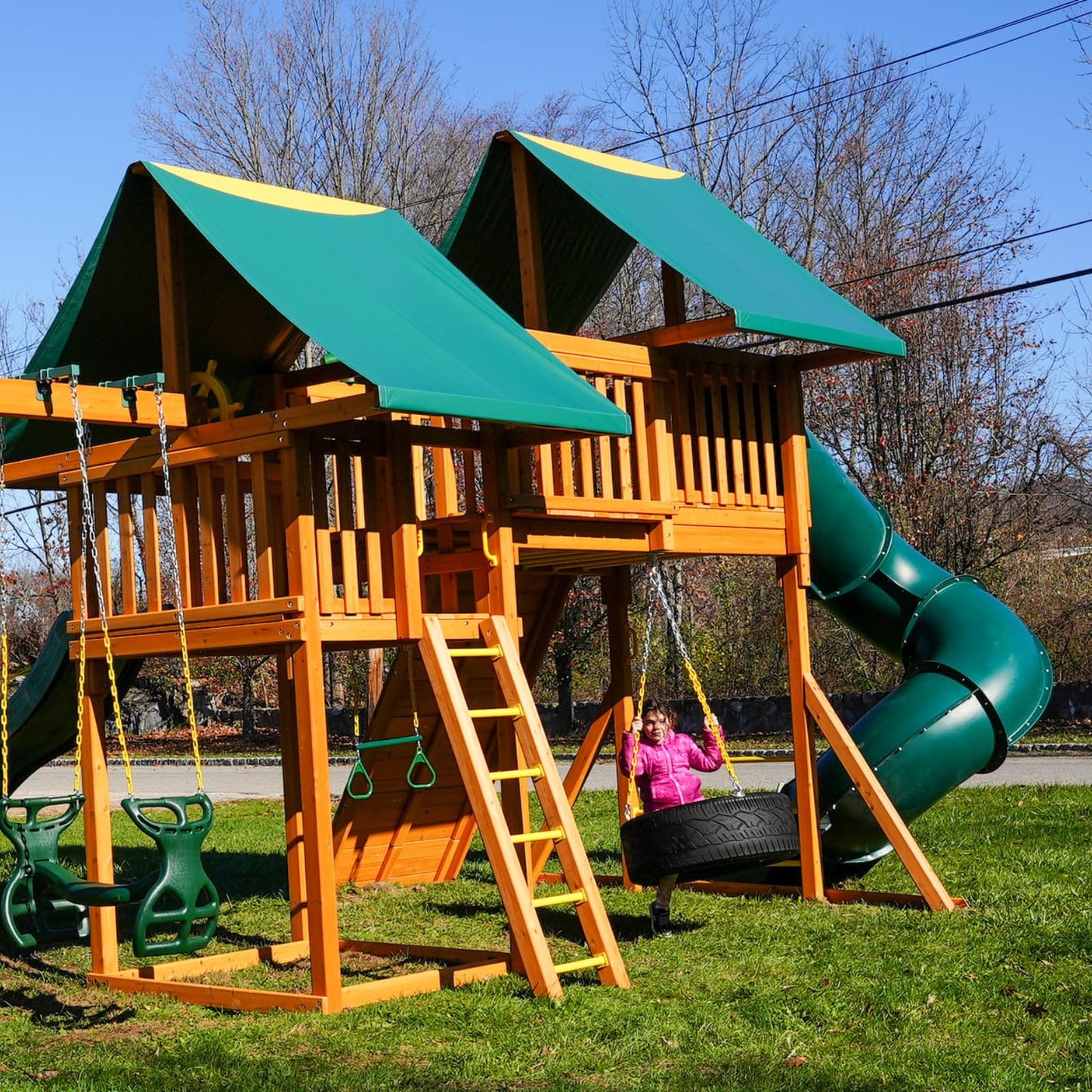 Eastern Jungle Gym DIY Swing Set Hardware Kit with Easy 1-2-3 A-Frame Brackets, Swing Seats, Ring Trapeze Bar and All Assembly Hardware and Instructions - Wood Not Included