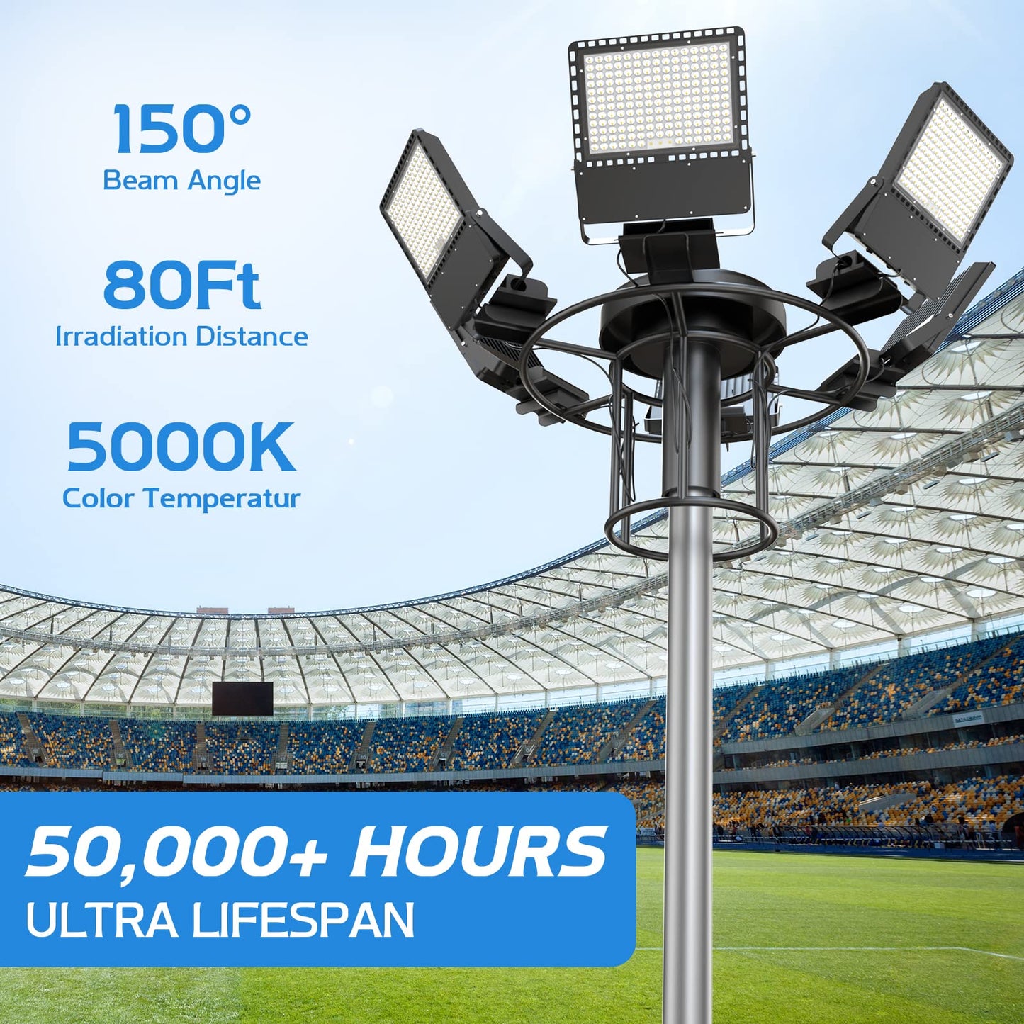 ILLSTAR 400W LED Stadium Lights,60000LM Super Bright 2500W Equivalent Flood Light Outdoor for Arena,Backyard,Parking lot,Warehouse etc, 100-277V,ETL Certification,IP66 Waterproof (2-Pack)