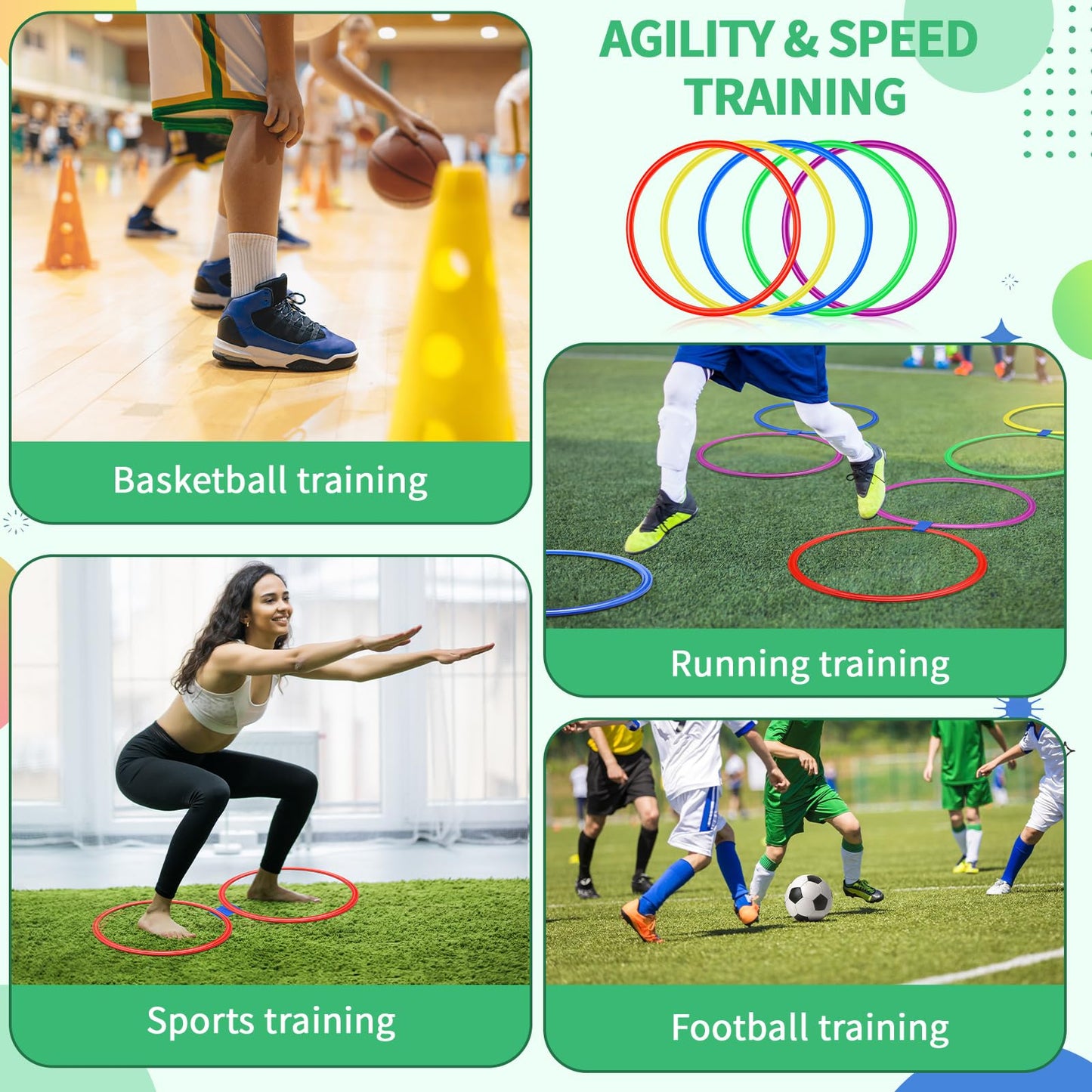 Silipull 30 Pcs Agility Rings Speed and Agility Training Rings 15" Exercise Speed Circle Jumping Hoops for Training Throwing Equipment (Yellow/Blue/red/Green/Purple)