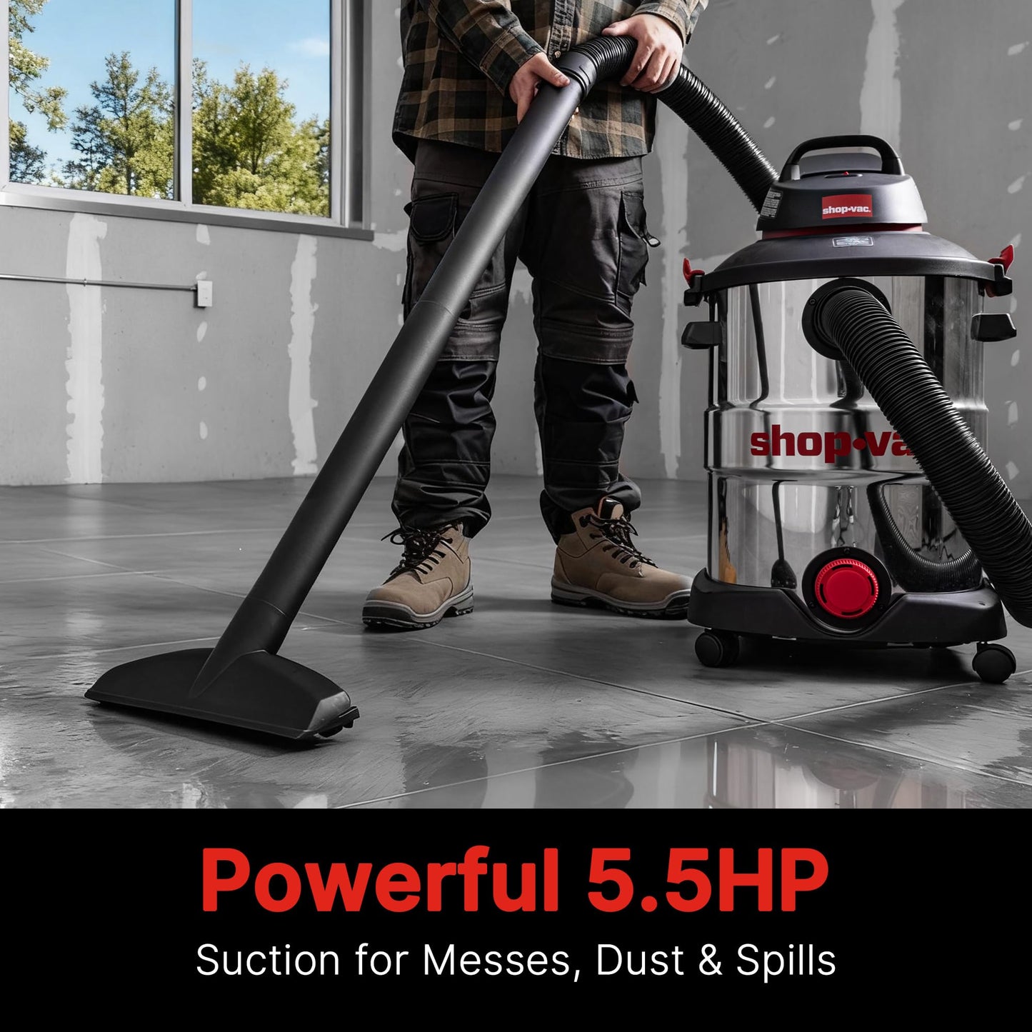 Shop-Vac 5989505 12 Gallon Wet/Dry Vacuum, 5.5 Peak HP, SVX2 Motor, Stainless Steel Tank, 2.5 Inch Diameter x 8 Ft Hose, 20 Ft Cord, Blower Feature with Accessories