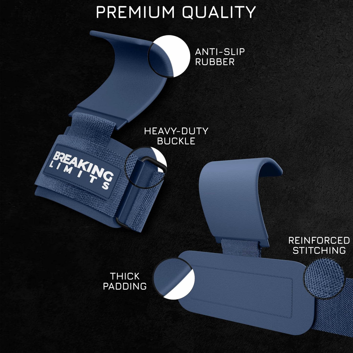 Breaking Limits Lifting Hooks for Weight Lifting (Pair) - Wrist Hooks for Weightlifting, Gym, Deadlifts & Pull-Ups– Hook Lifting Straps - Hook Grips for Men & Women