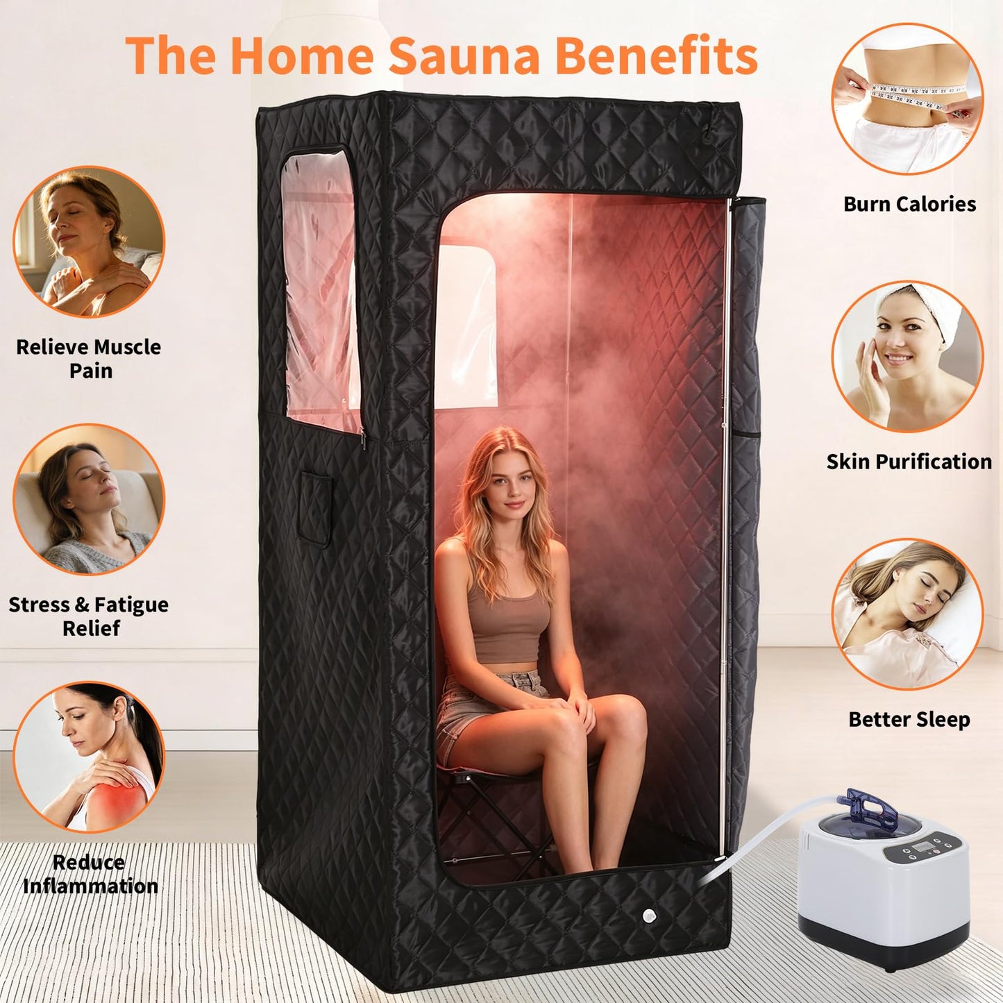 Garvee Infrared Sauna, Portable Sauna for Home with 3L 1200W Steamer, Folding Chair, Remote Control, 9 Temp Levels & 99 Min Timer, 32" x 32" x 71", Black